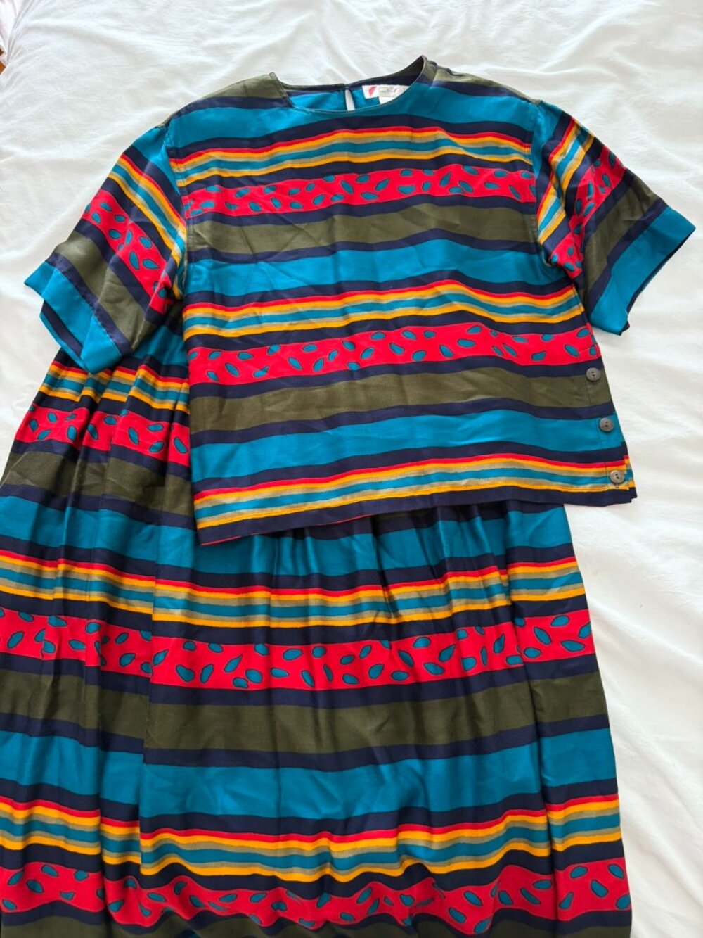 Chaus Petites Colorful Striped 2 Piece Skirt Top Set Size S